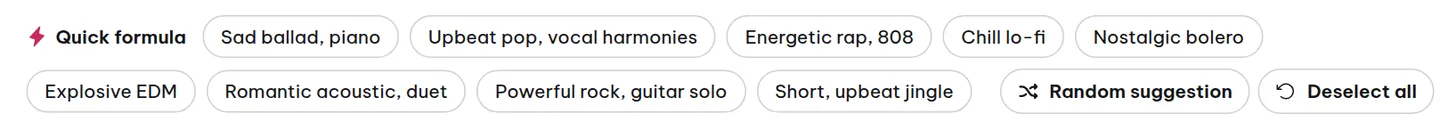 Quick formula showing preset combinations; just click once.